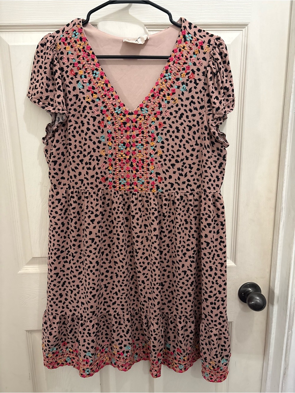 Savanna Jane Dusty Pink Black Spot Embroidered V-Neck Dress